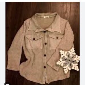 Shop Stevie Textured Knit Button Up Sweater in Beige